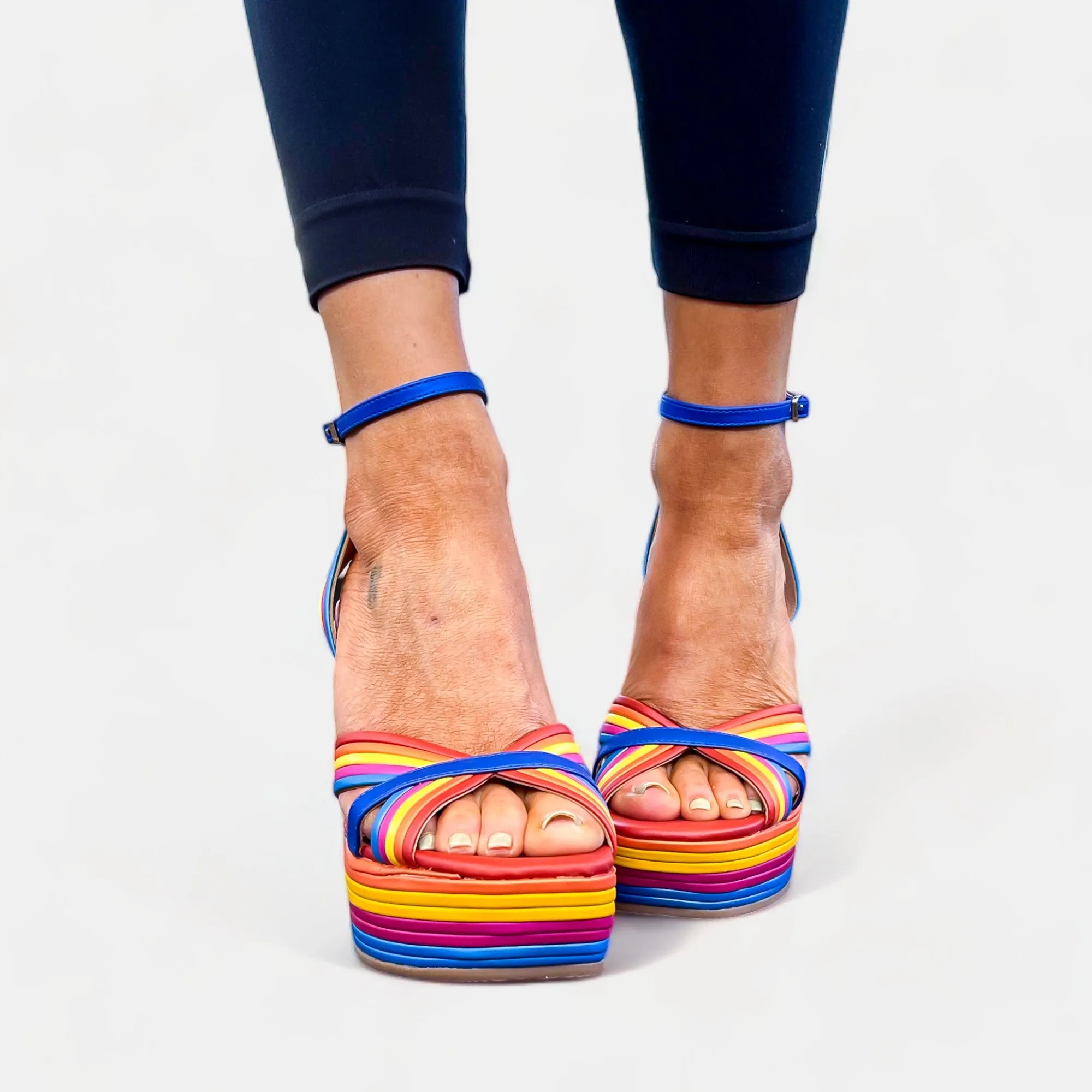 Multi Striped Wedge Sandals