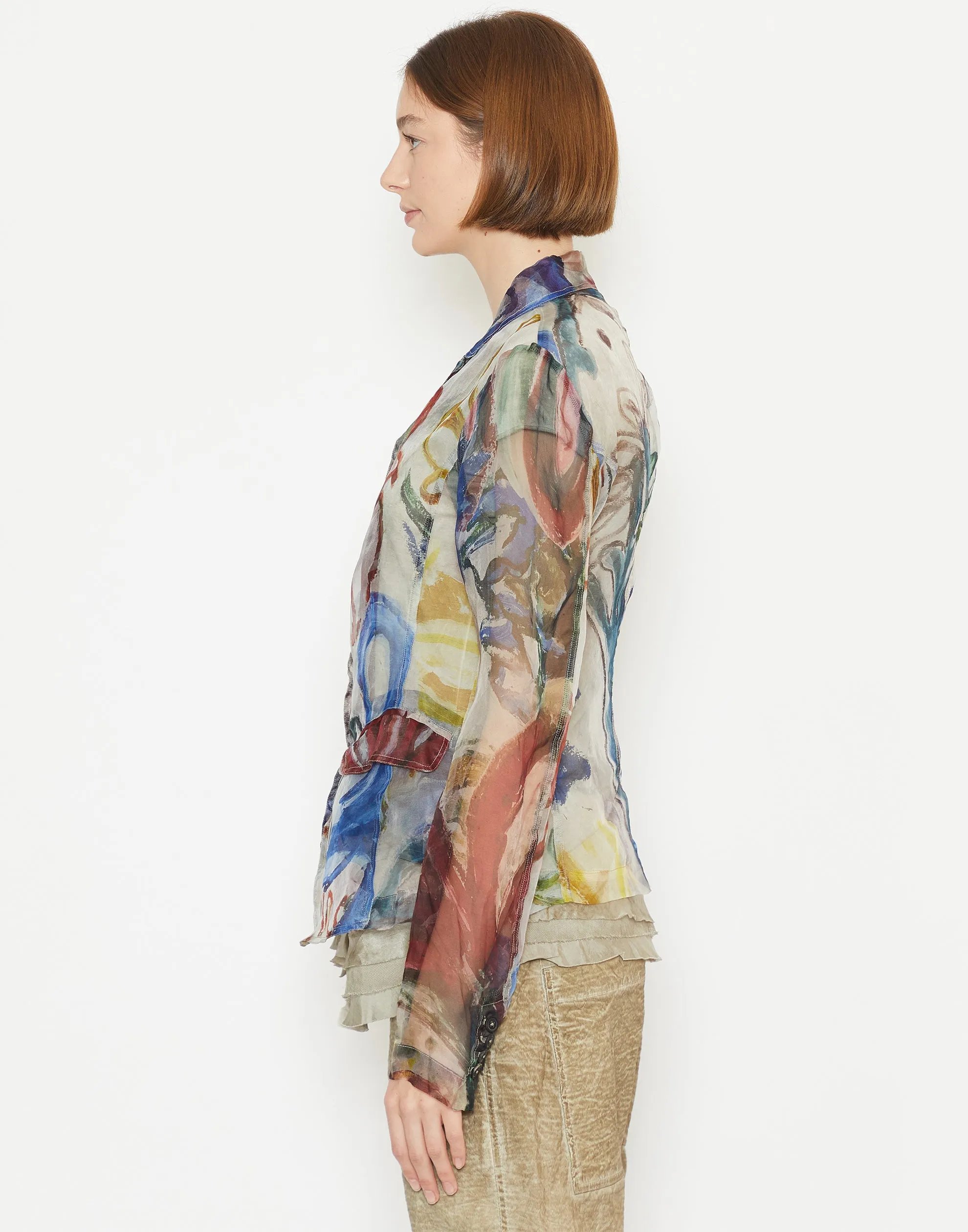 Multicolour Floral Printed Silk Jacket