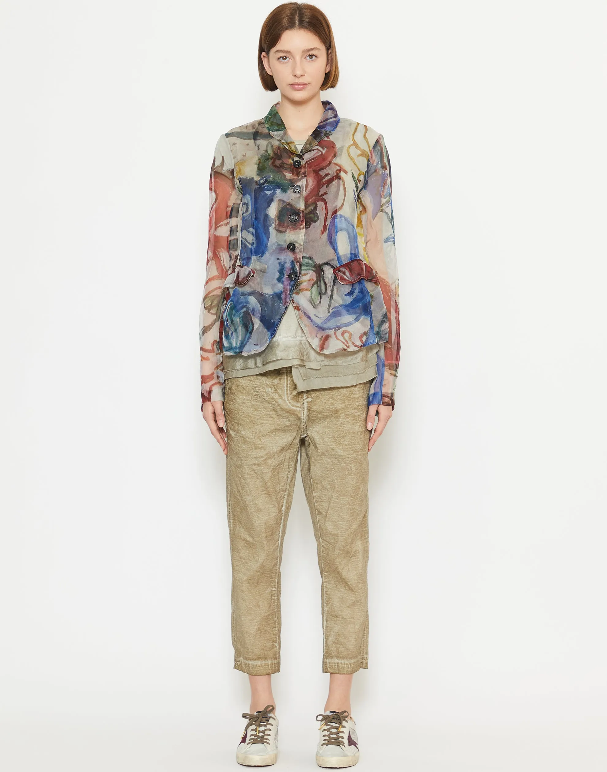 Multicolour Floral Printed Silk Jacket