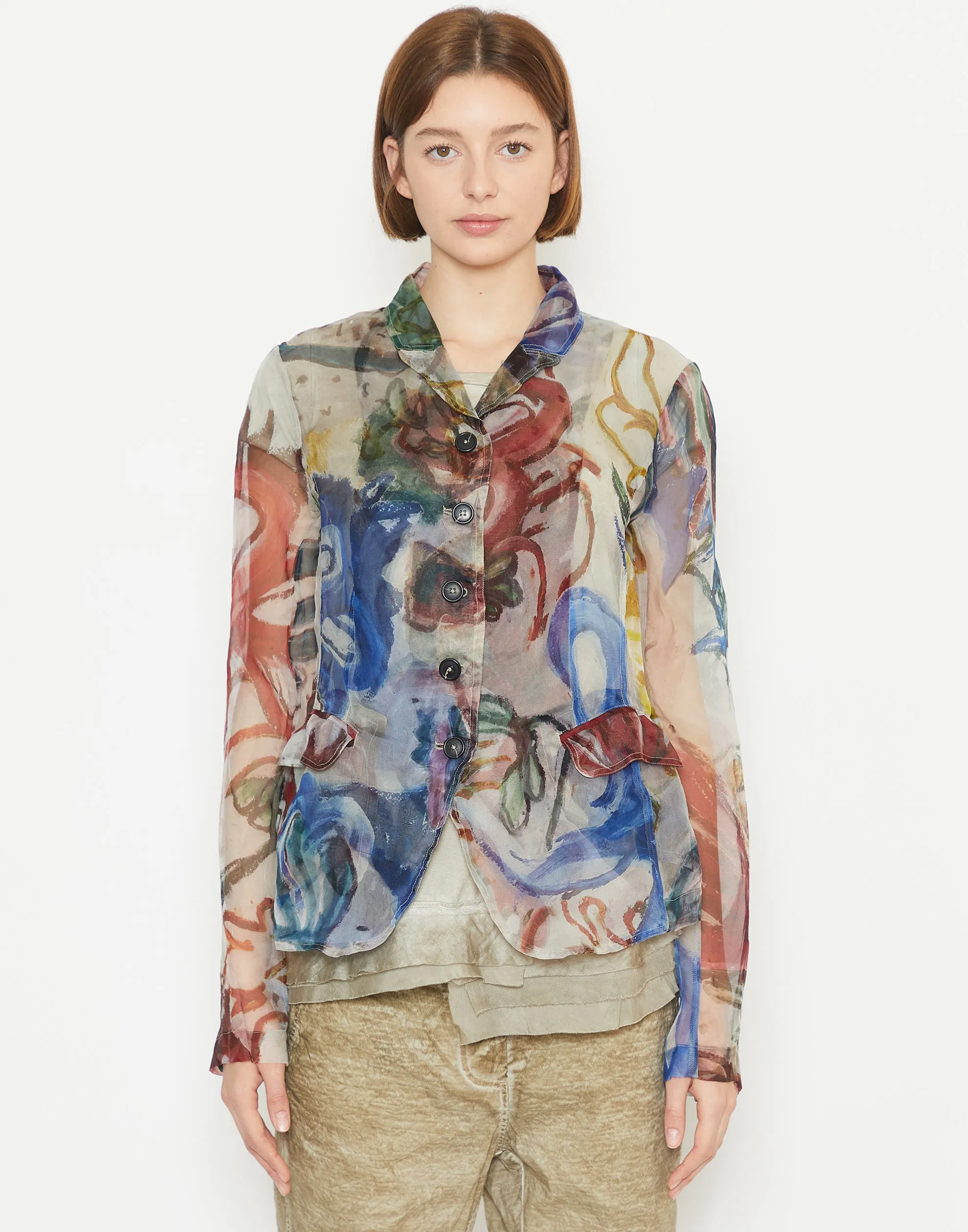 Multicolour Floral Printed Silk Jacket