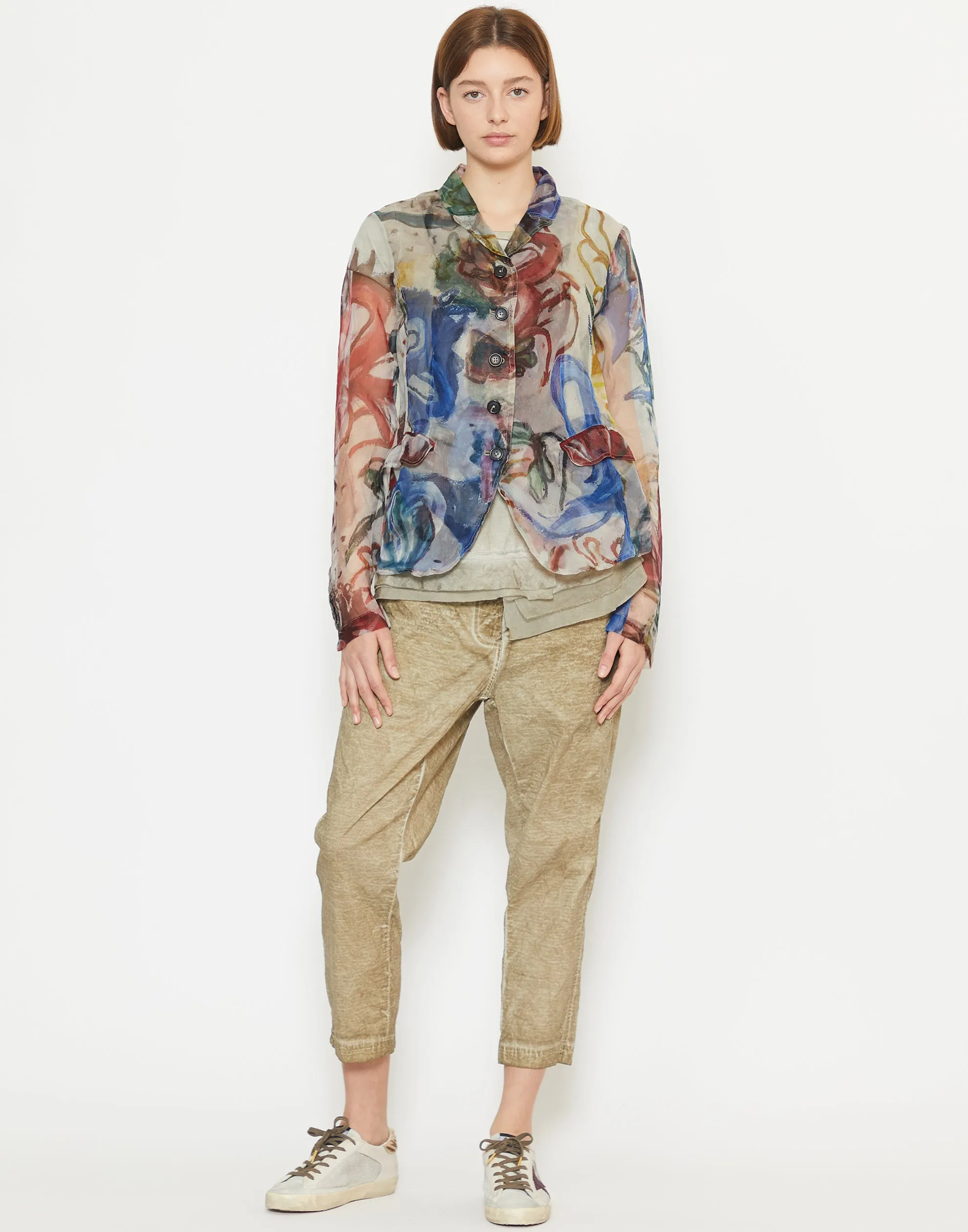 Multicolour Floral Printed Silk Jacket