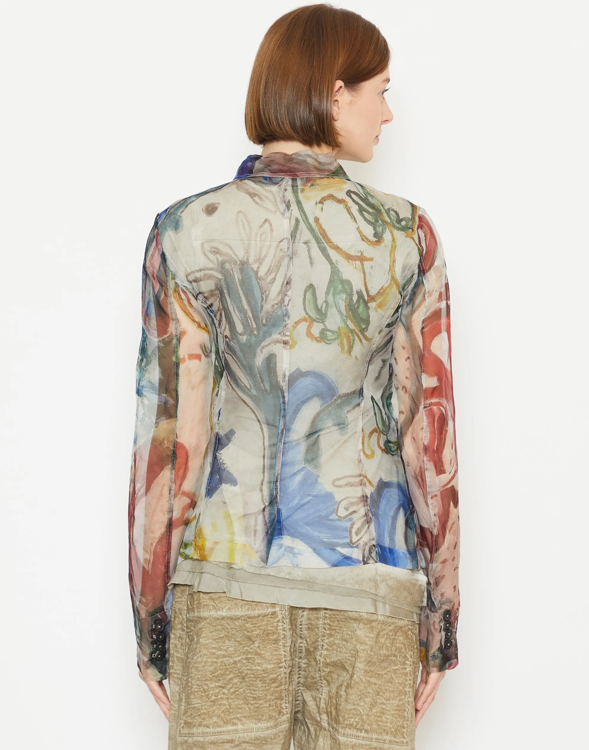 Multicolour Floral Printed Silk Jacket