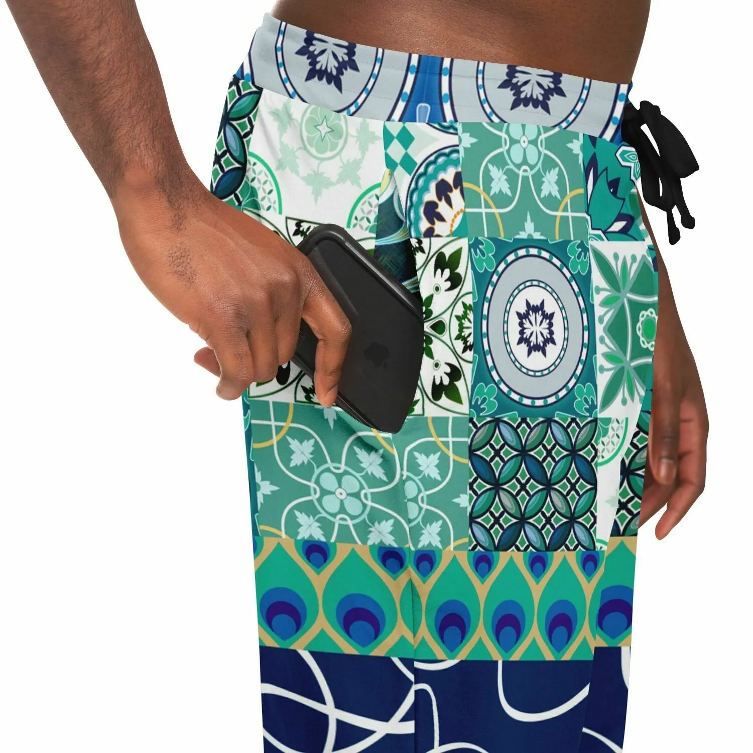 Mykonos Peacock Tile Patchwork Print Eco-Poly Joggers