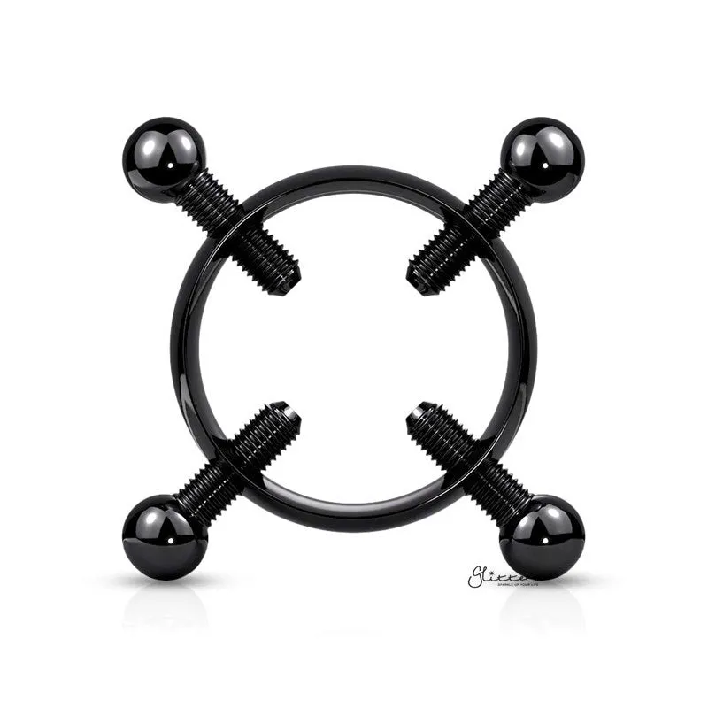 Non-Piercing Adjustable Nipple Clamp with 4 Screws - Black