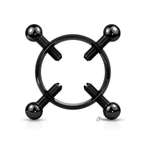 Non-Piercing Adjustable Nipple Clamp with 4 Screws - Black