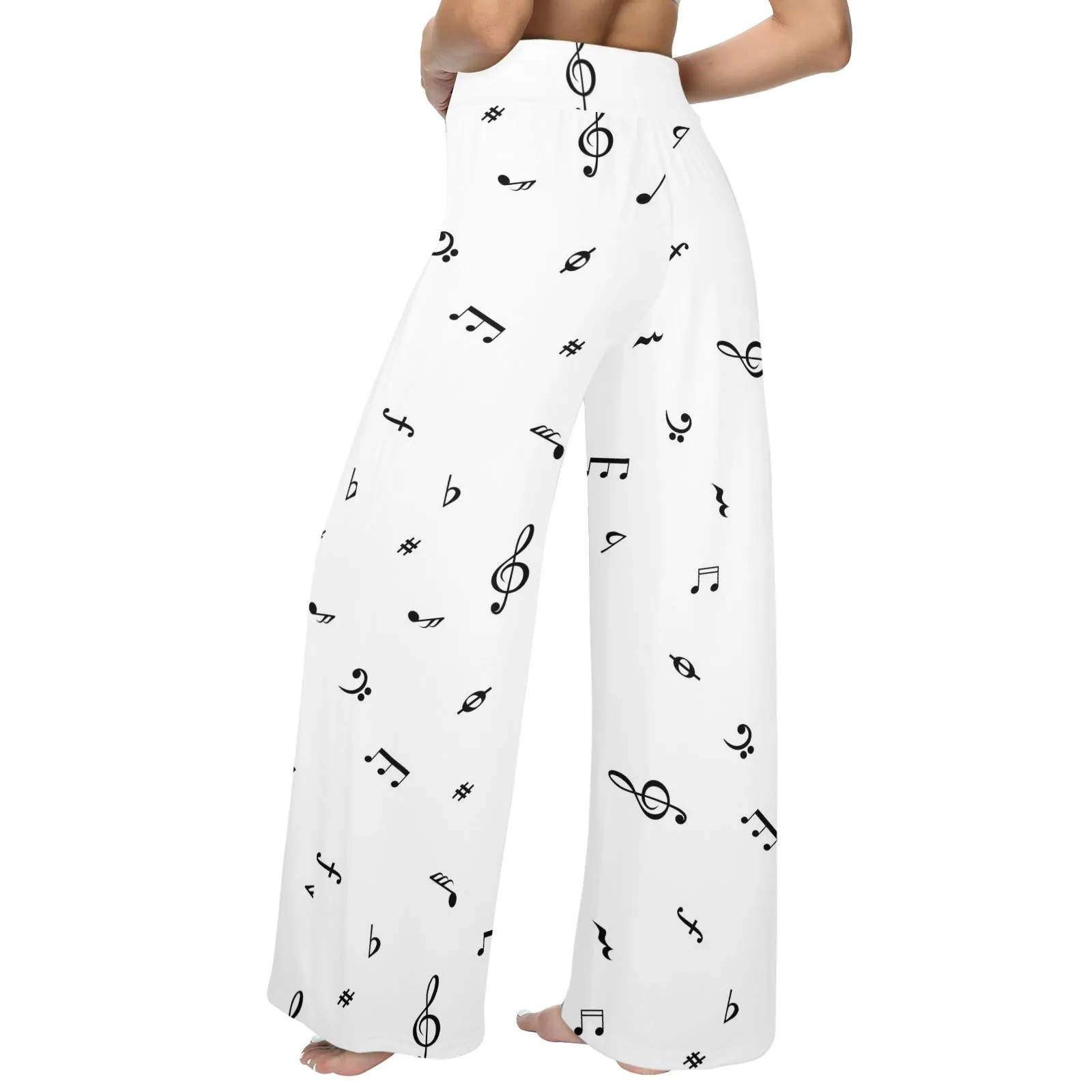 note white black print Women's Wide Leg Lounge Pants (Model L77)