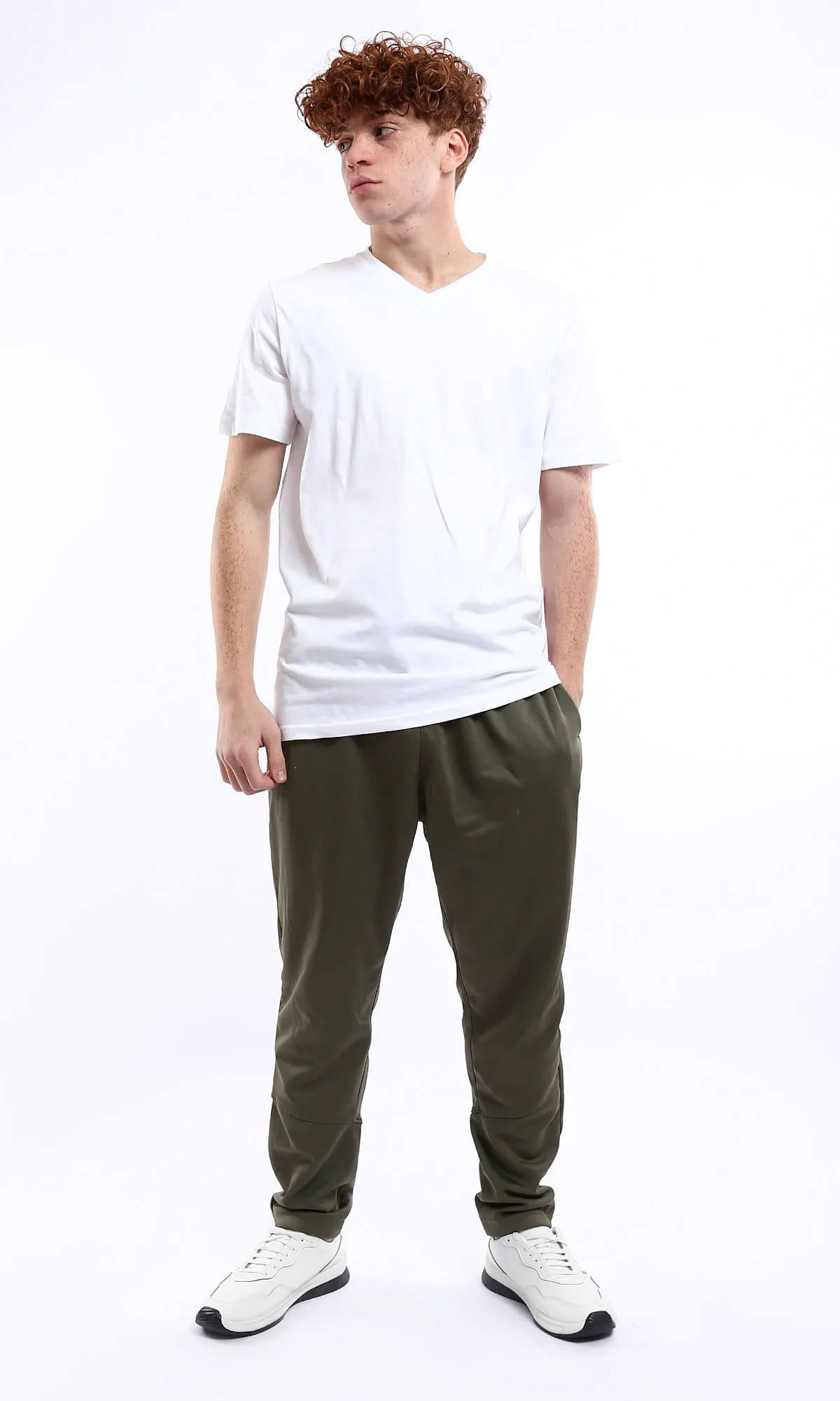 O178027 Slip On White Solid Cotton Basic Tee