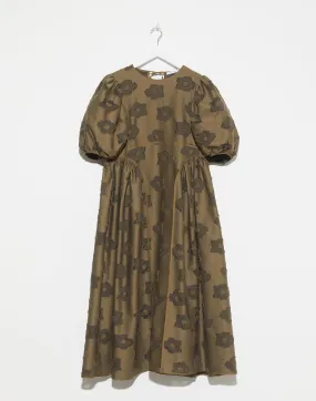 Olive Cotton Fil-Coupé Finnegan Dress