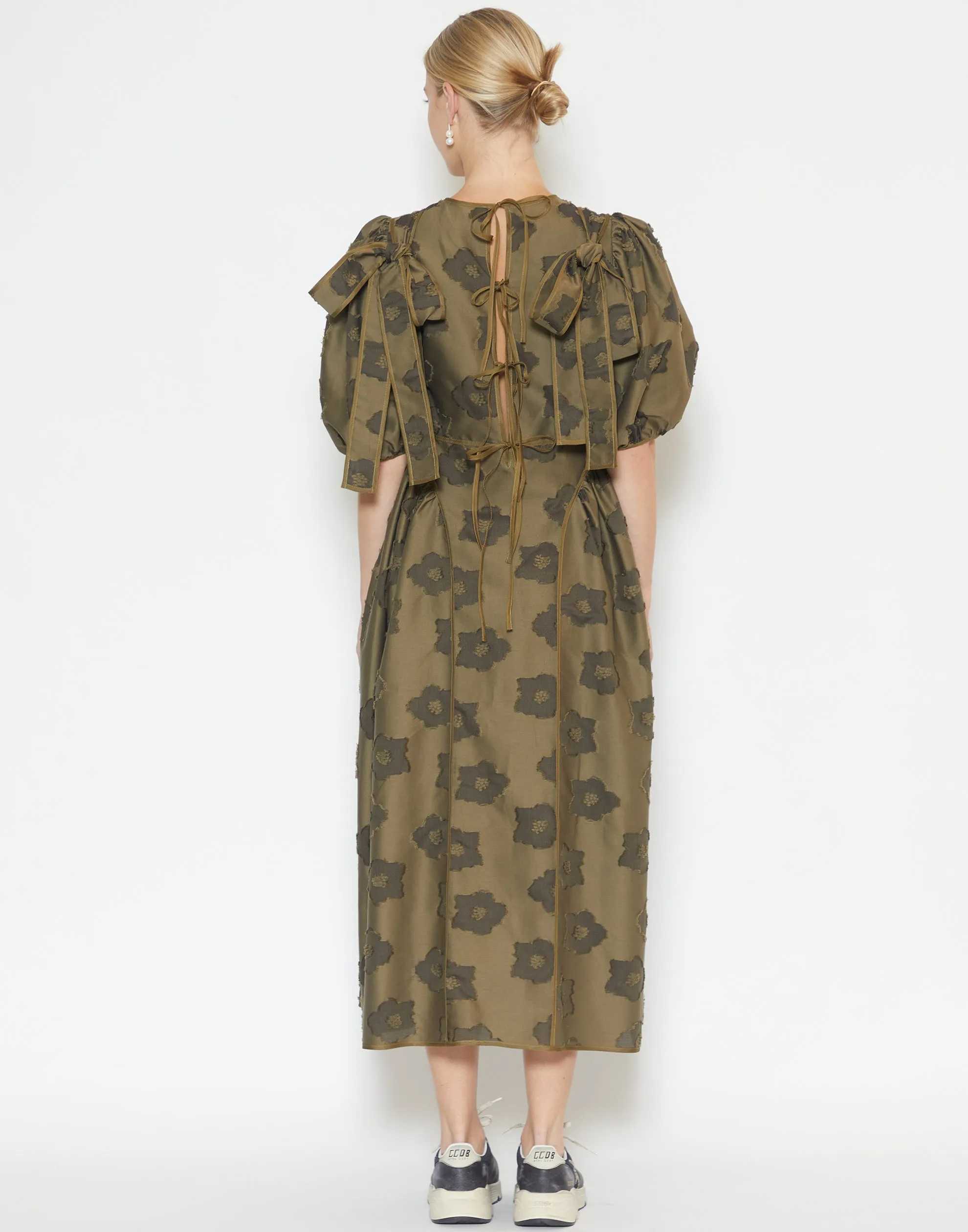 Olive Cotton Fil-Coupé Finnegan Dress