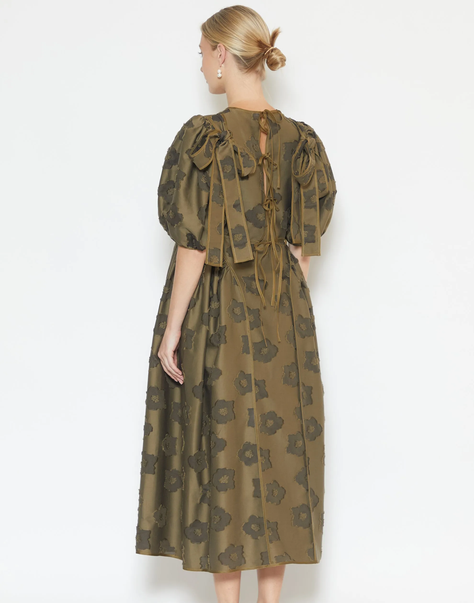 Olive Cotton Fil-Coupé Finnegan Dress