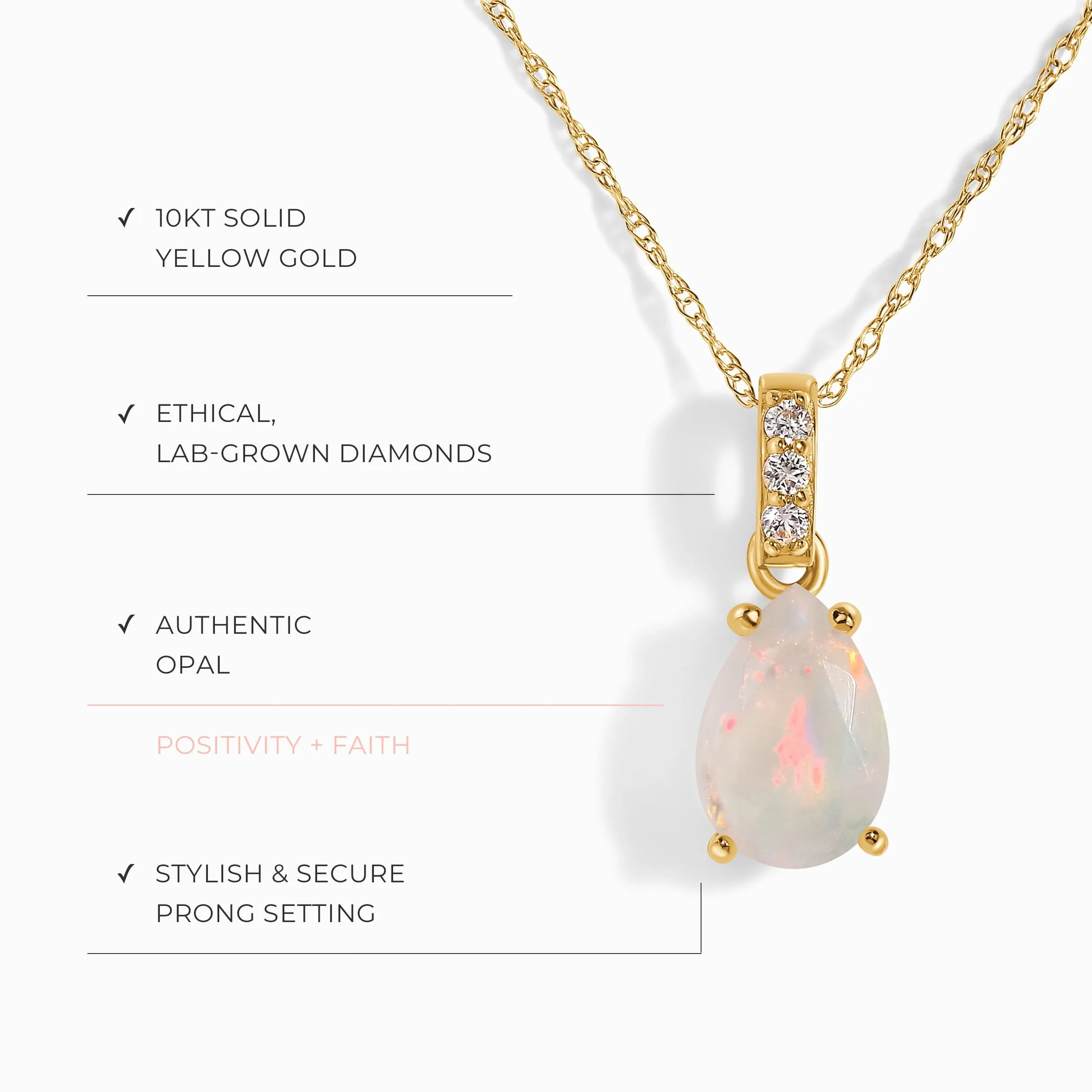 Opal Lab Diamond Necklace Sway - October Birthstone