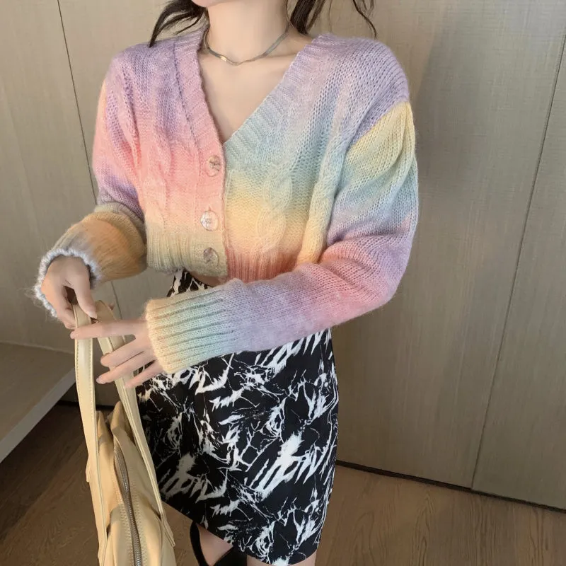 Pastel Rainbow Crop Cardigan