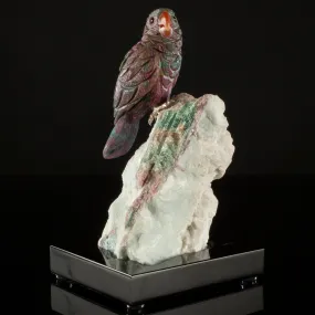 Peter Muller Rubizoisite Parrot Love Bird Carving on Watermelon Tourmaline Base