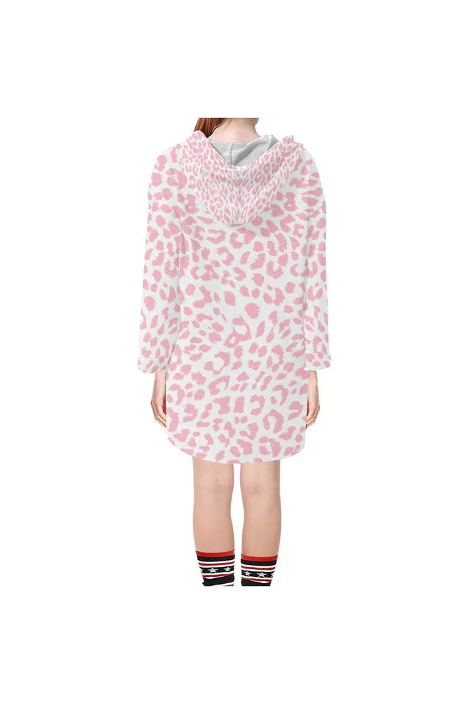 Pink Leopard Step Hem Tunic Hoodie for Women (Model H25)