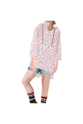 Pink Leopard Step Hem Tunic Hoodie for Women (Model H25)