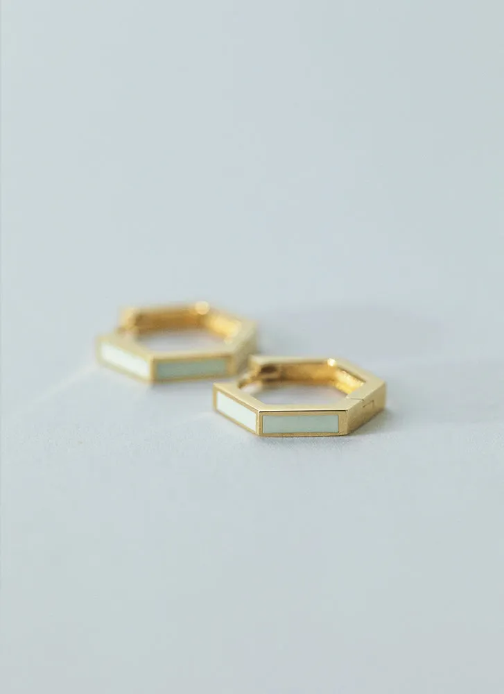 Riva white enamel huggies 14k gold