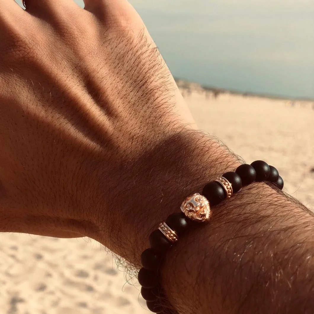 Rose Gold Lion & Black Stones Bracelet