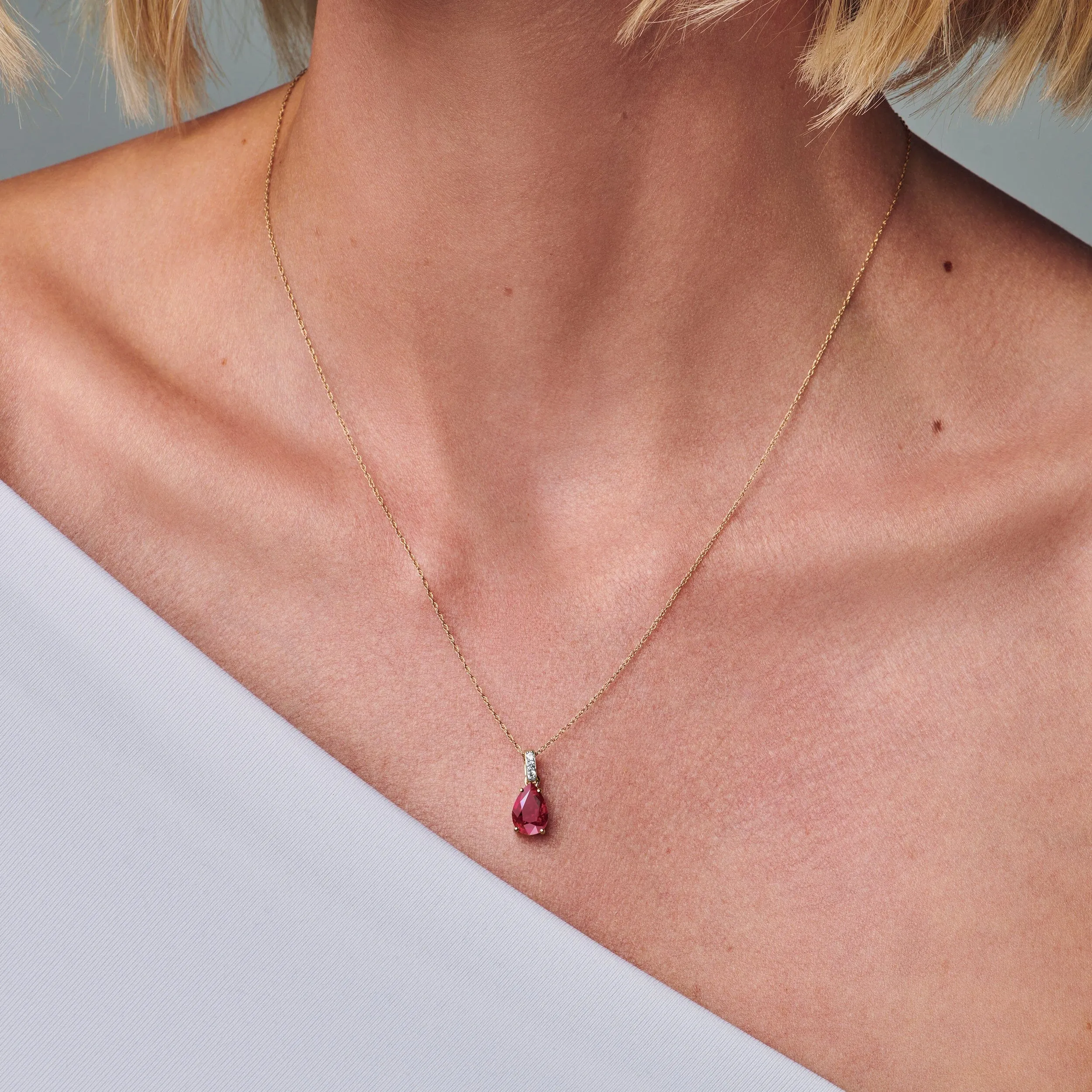 Ruby Diamond Necklace Sway - July Birthstone