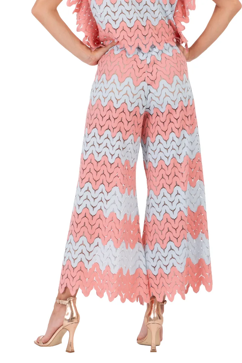 Salmon and Mint Zig Zag Lace Wide-Leg Tango Pants