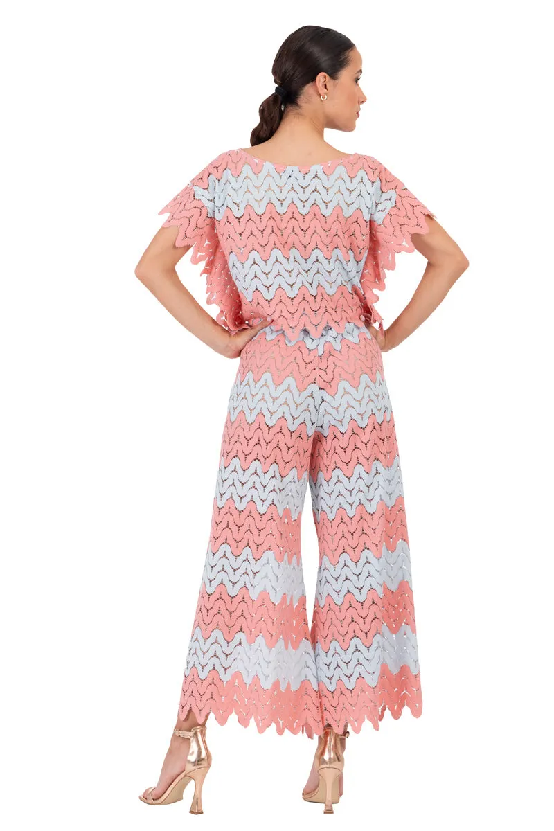 Salmon and Mint Zig Zag Lace Wide-Leg Tango Pants