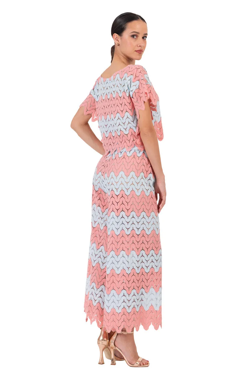 Salmon and Mint Zig Zag Lace Wide-Leg Tango Pants