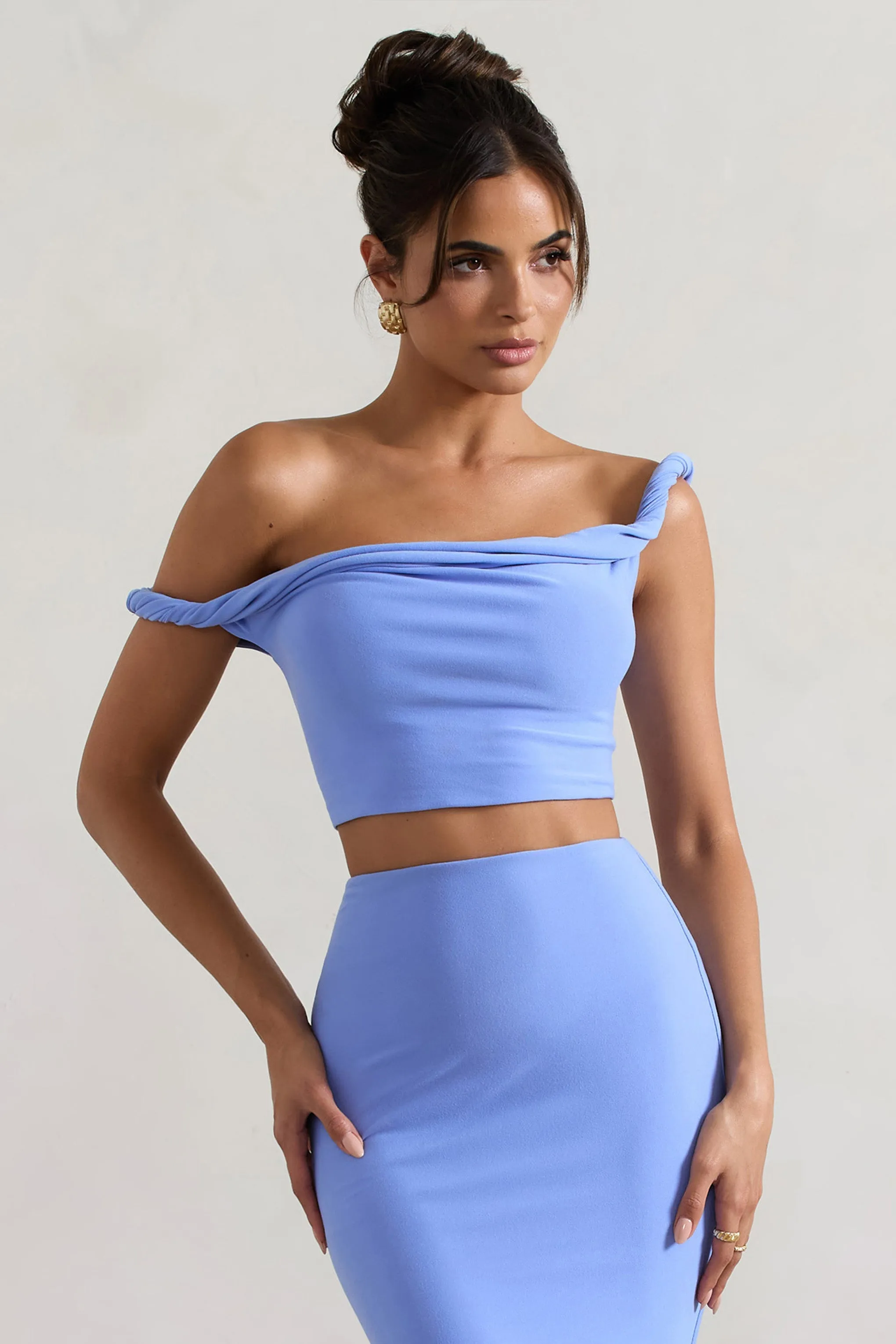 Sami | Blue Twisted Asymmetric Crop Top