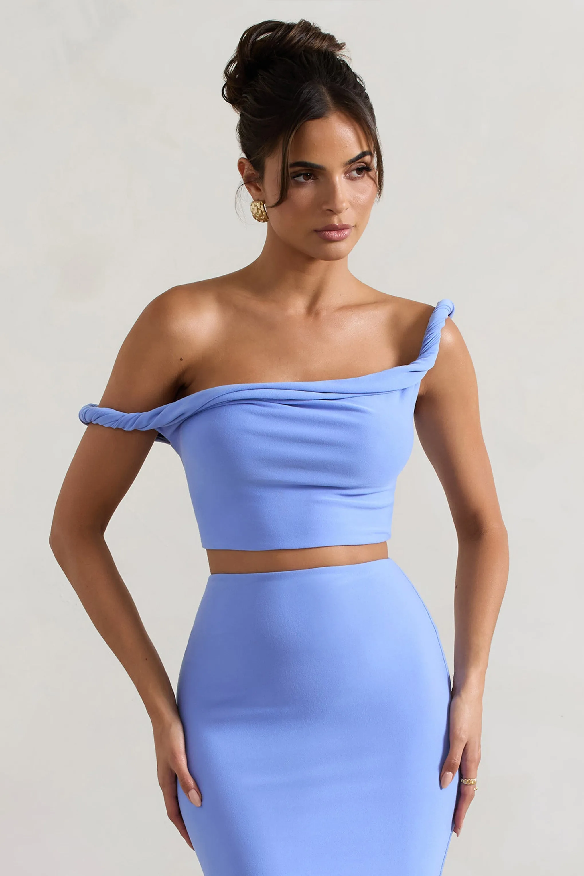 Sami | Blue Twisted Asymmetric Crop Top