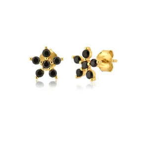 Six Stone Black Flower Stud Earrings