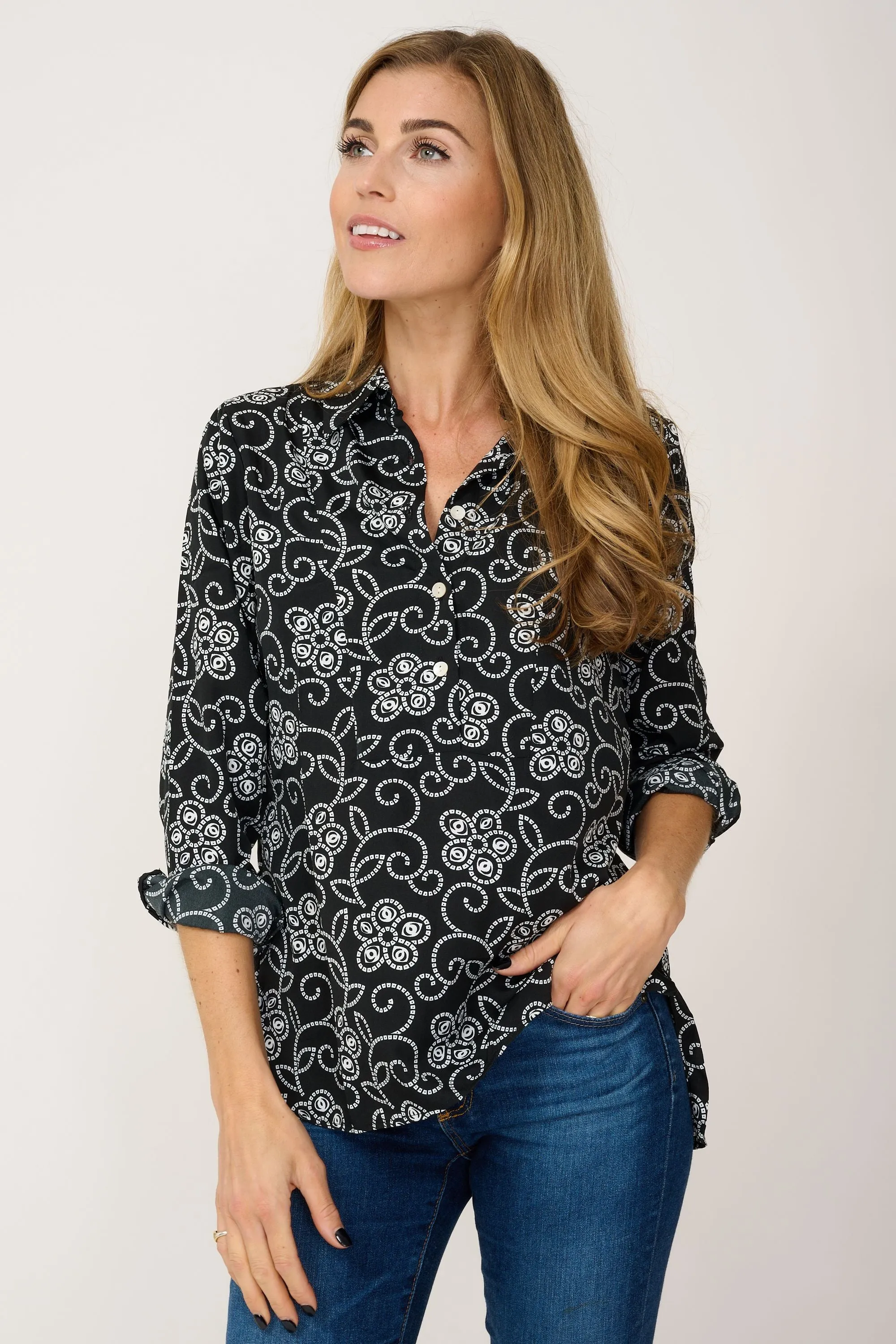 Soho Shirt in Black & White Floral