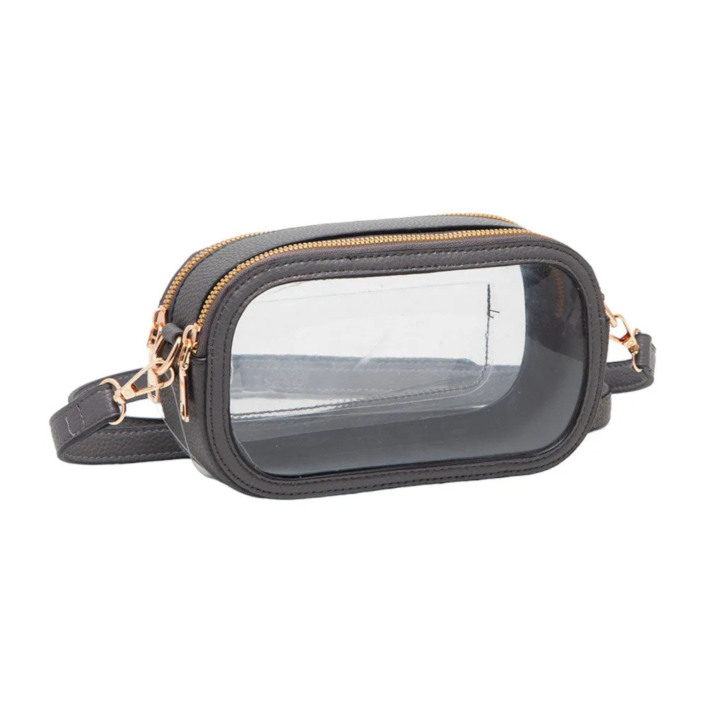 Solid Faux Leather Transparent Rectangle Crossbody Bag