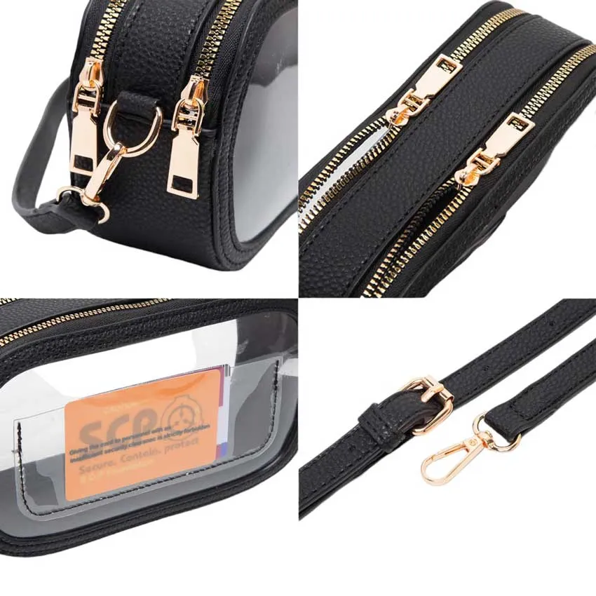 Solid Faux Leather Transparent Rectangle Crossbody Bag