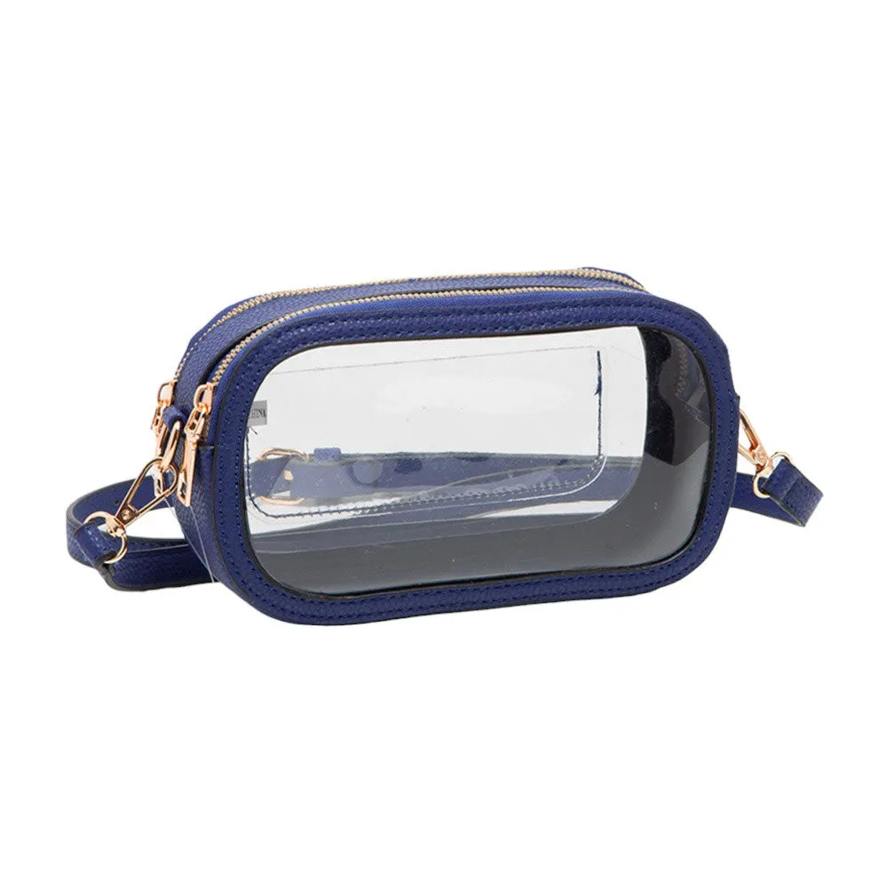 Solid Faux Leather Transparent Rectangle Crossbody Bag