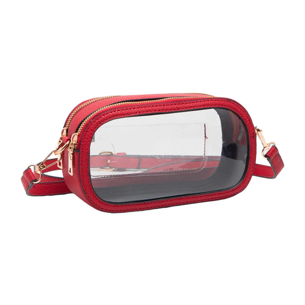 Solid Faux Leather Transparent Rectangle Crossbody Bag