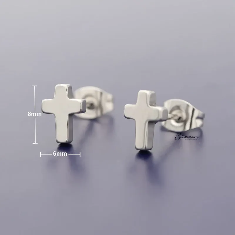 Stainless Steel Cross Stud Earrings - Silver