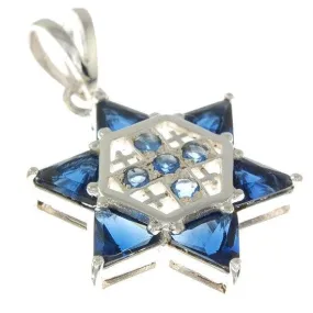 Star of David with Jerusalem cross Silver 925 Pendant With Colored Stones