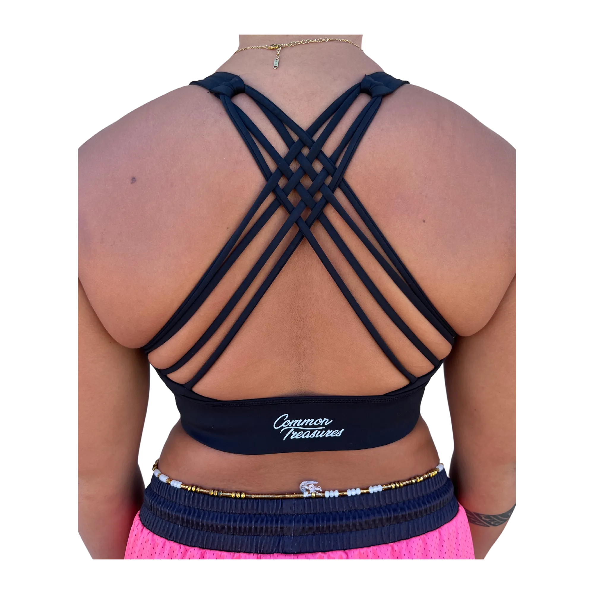 Strappy Crop Sports Bra - Black