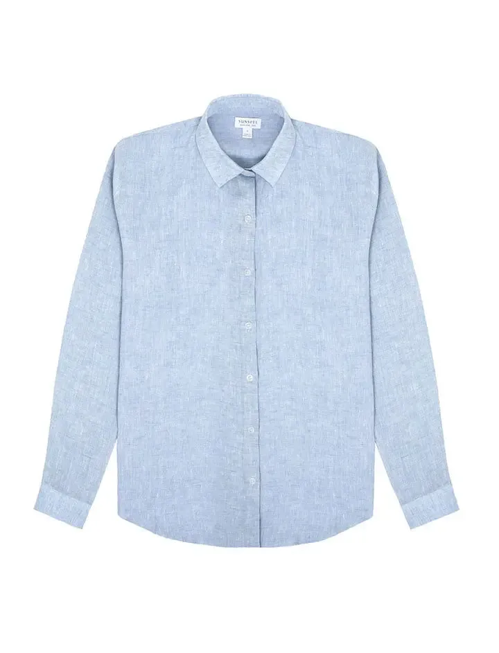 Sunspel LS Linen Shirt Blue Mist