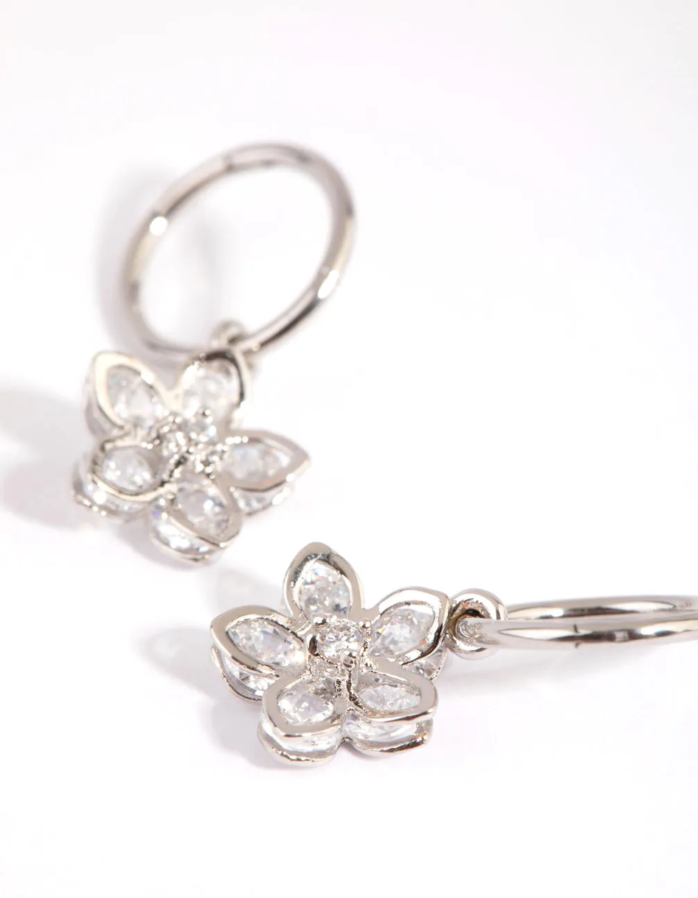 Surgical Steel Cubic Zirconia Flower Sleeper Earrings