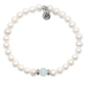 The Cape Bracelet- Pearl with Blue Aquamarine Ball