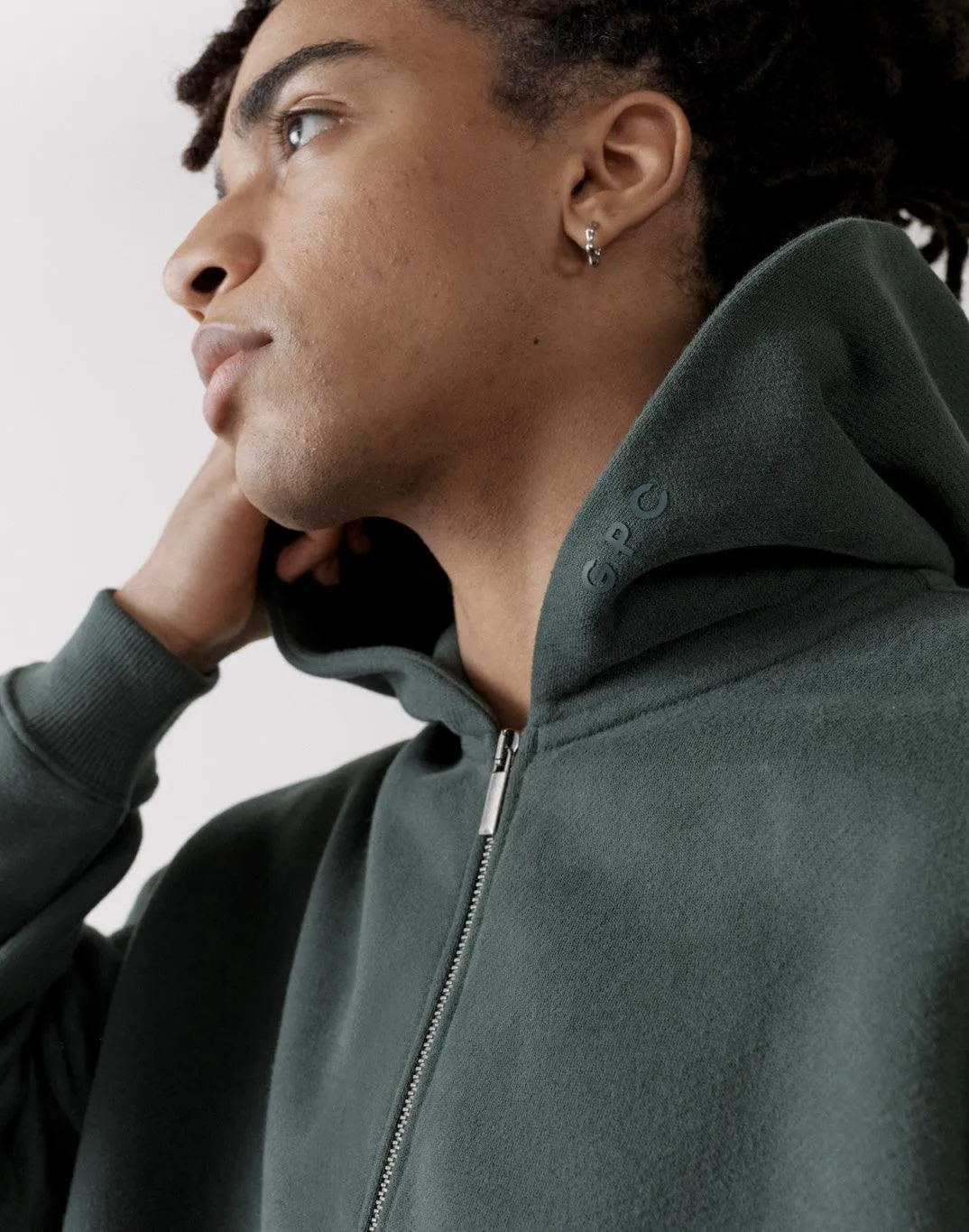 The Oversized Zip Hoodie in Earth Green