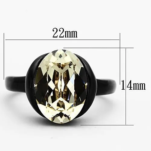 TK1298 IP Black(Ion Plating) Stainless Steel Ring with Top Grade Crystal in Light Smoked