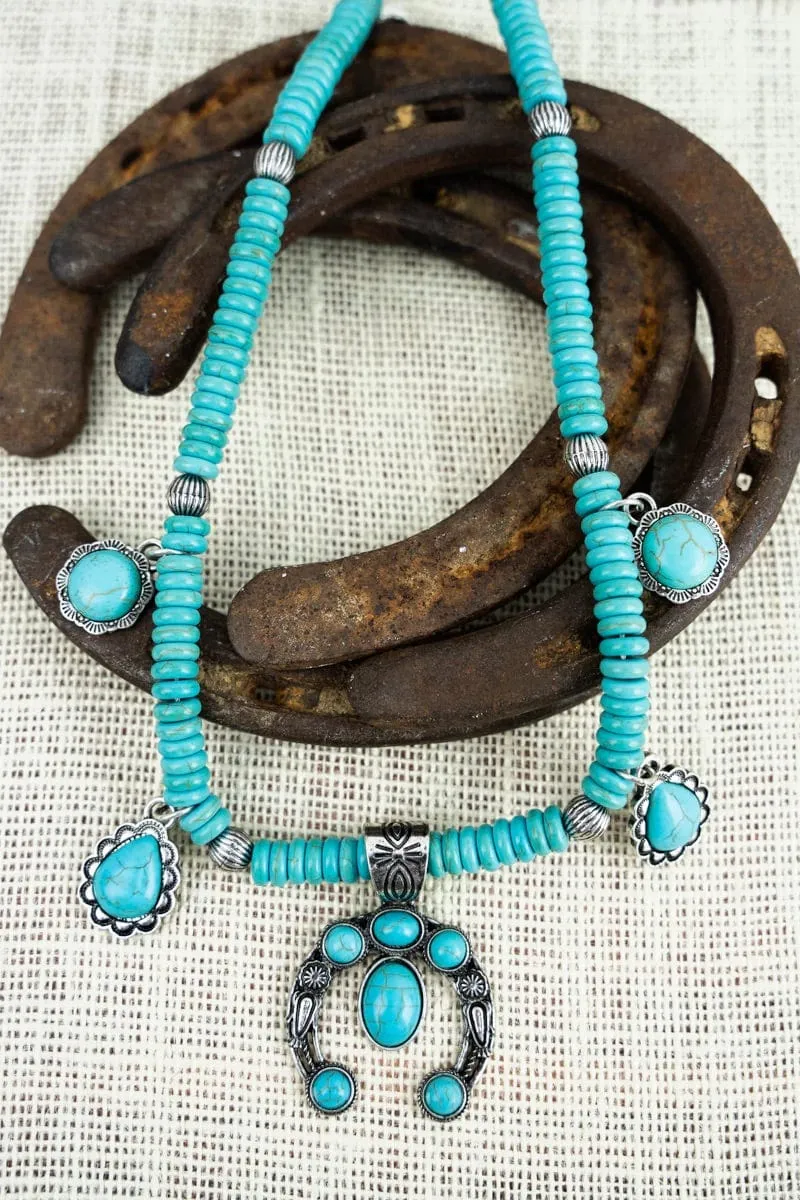 TURQUOISE CRESCENT CITY BEADED NECKLACE