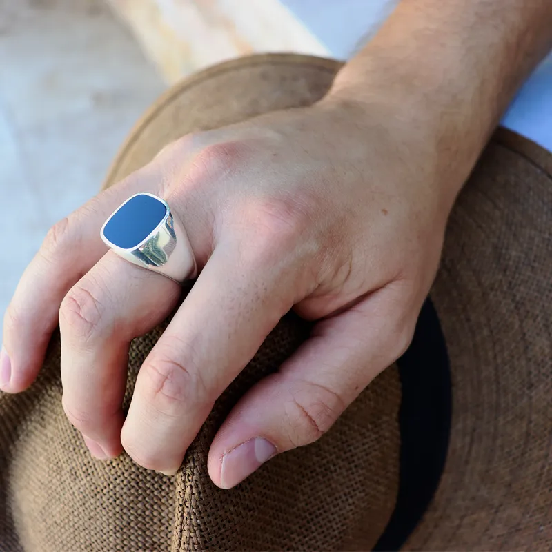 Unisex Labradorite Square Silver Ring