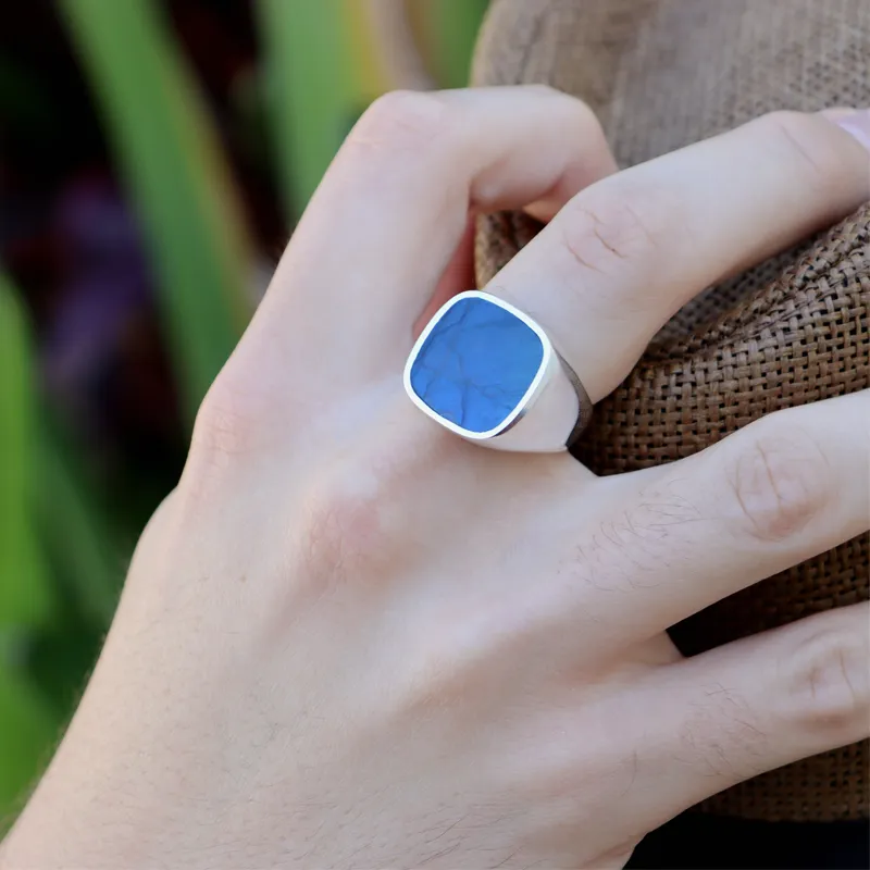 Unisex Labradorite Square Silver Ring