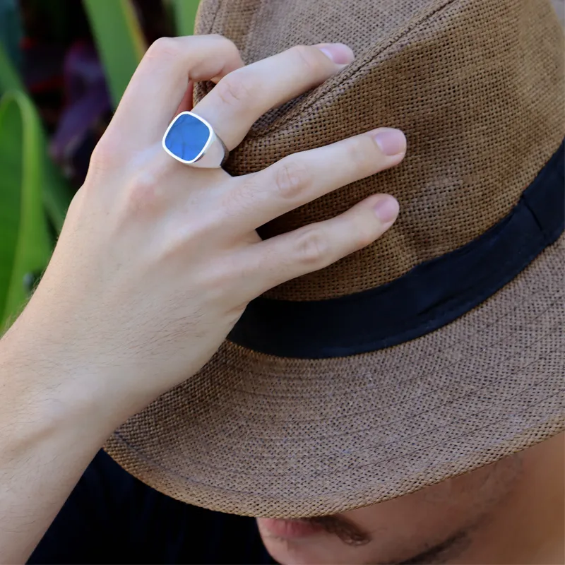 Unisex Labradorite Square Silver Ring