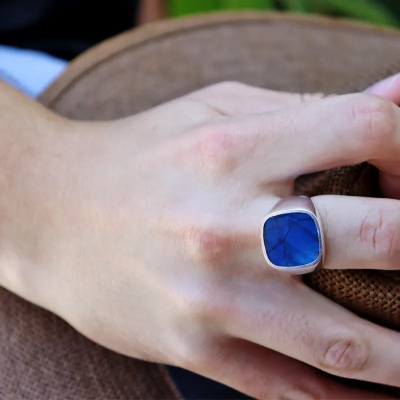 Unisex Labradorite Square Silver Ring