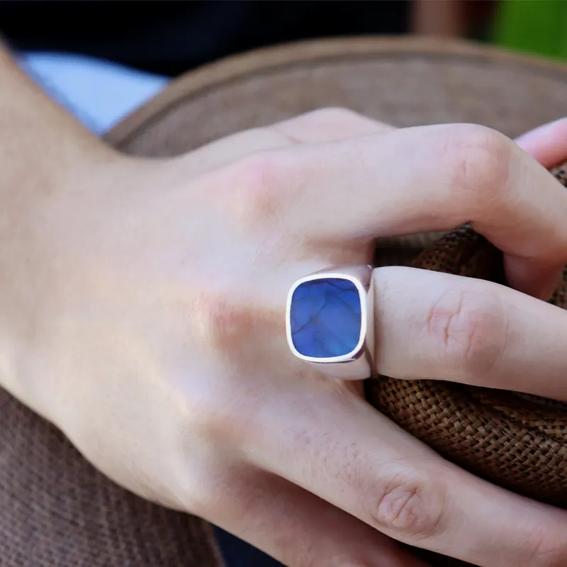 Unisex Labradorite Square Silver Ring