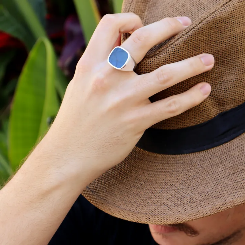 Unisex Labradorite Square Silver Ring