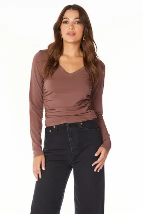 V-NECK TOP WITH SHIRRED SIDES