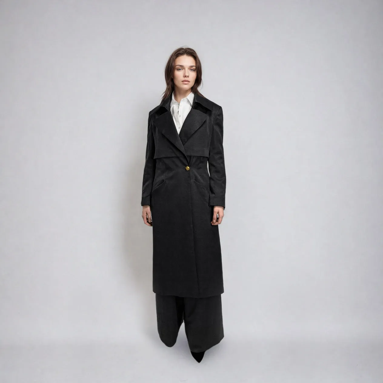 Vegan Silk Trench Coat - Linen & Cupro | Black